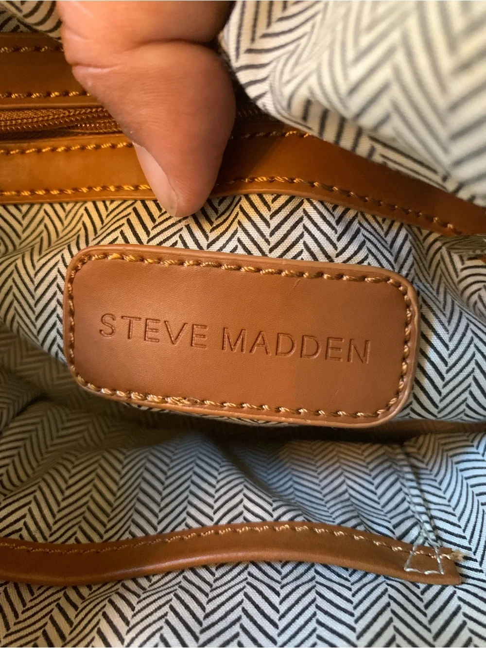 Steve Madden Red Diamond-Pattern Satchel with Brown Trim